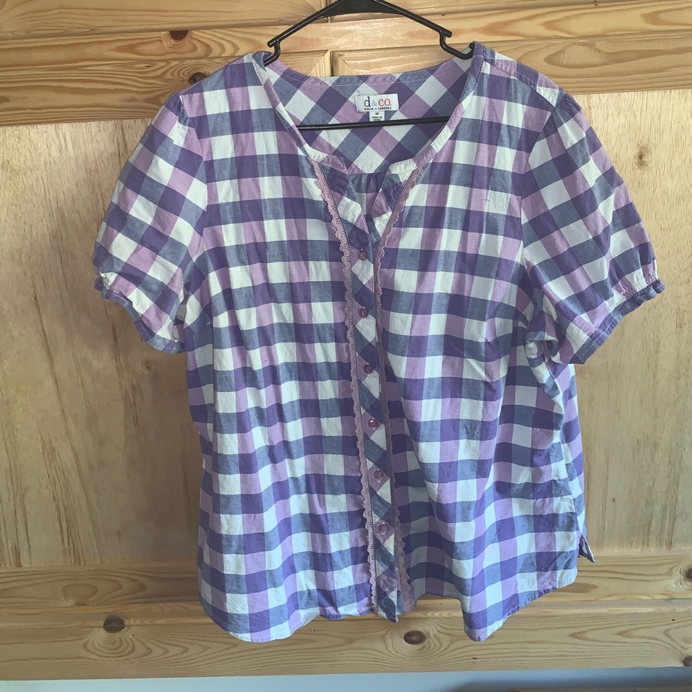 Denim & Co Purple plaid blouse shirt size 1X